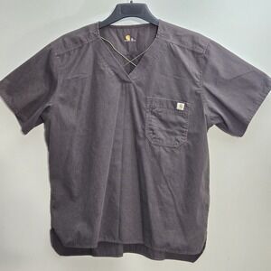 Carhartt Scrub Shirt Top Mens Size‎ XL Brown Short Sleeve V-Neck Pocket